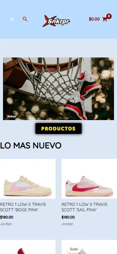 El website anterior de Snkrpr en el teléfono